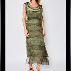 M Made in Italy Women's Frayed Silk Ruffle green size L